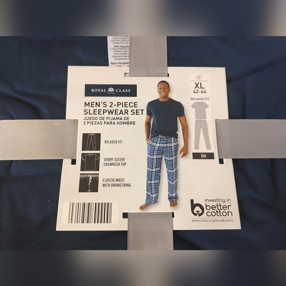 Royal Class Men's Size XL (42-44) Sleepwear Set Relaxed Fit Blue/White Pajamas - Picture 2 of 3